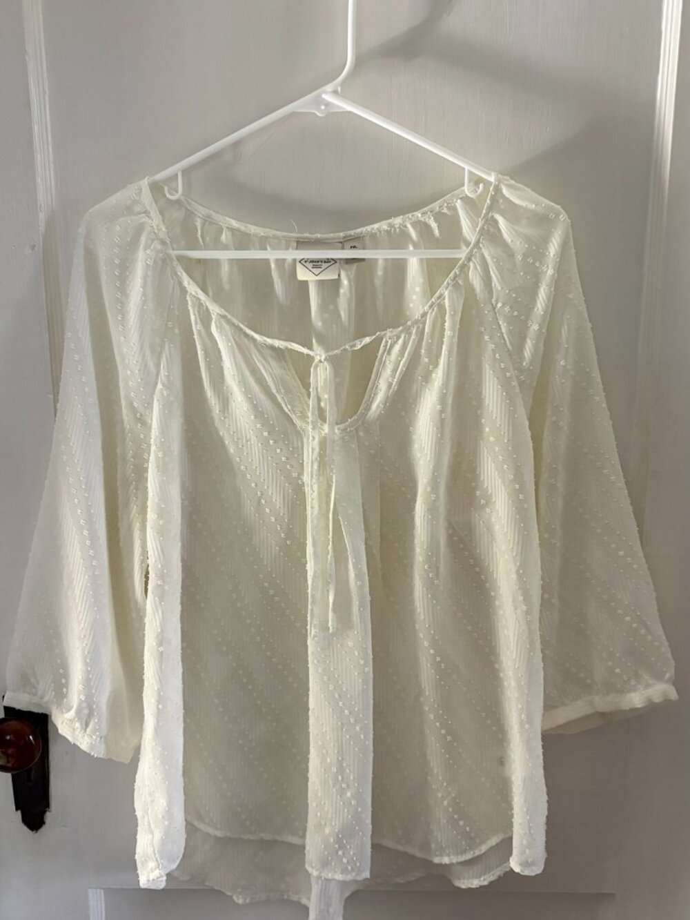 St. John’s Bay: Scoop Neck White Swiss Dot Sheer Blouse
